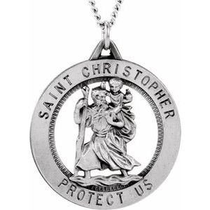 Extel Large Sterling Silver Mens Womens Religious Catholic St. Christopher Patron Saint Medal Pendant Charm