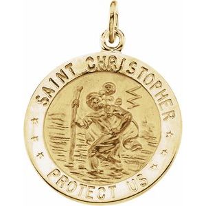 Extel Medium 14K Yellow Gold Mens Womens Religious Catholic St. Christopher Patron Saint Medal Pendant Charm