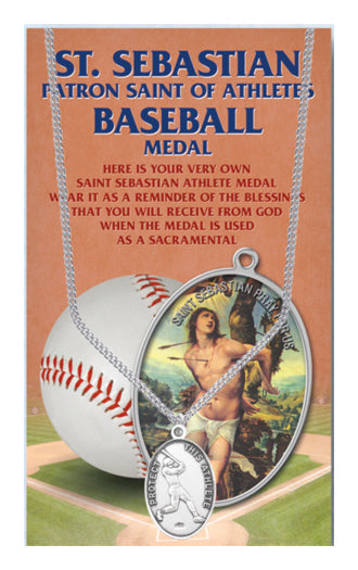 Oval Saint Sebastian Baseball Pendant Necklace on a 24" Chain for Men, Patron Saint of Athletes, Made in USA