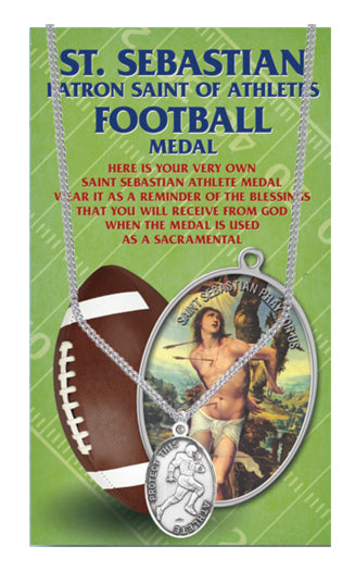 Oval Saint Sebastian Football Pendant Necklace on a 24" Chain for Men, Patron Saint of Athletes, Made in USA