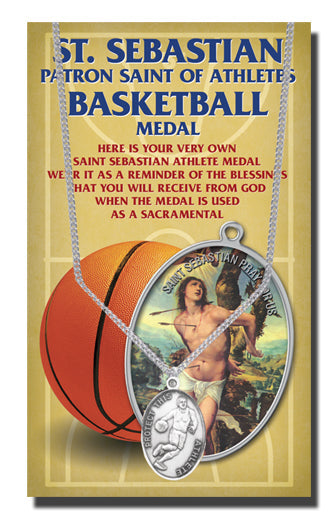 Oval Saint Sebastian Basketball Pendant Necklace on a 24" Chain for Men, Patron Saint of Athletes, Made in USA