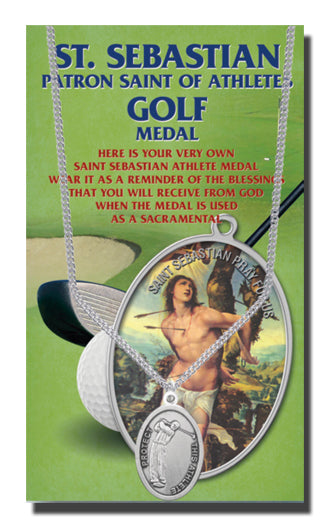 Oval Saint Sebastian Golf Pendant Necklace on a 24" Chain for Men, Patron Saint of Athletes, Made in USA