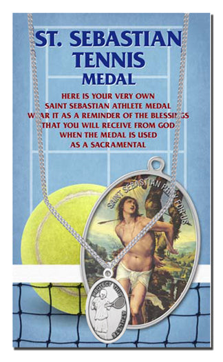 Oval Saint Sebastian Tennis Pendant Necklace on a 24" Chain for Men, Patron Saint of Athletes, Made in USA