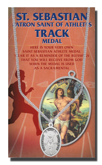 Oval Saint Sebastian Track Pendant Necklace on a 24" Chain for Men, Patron Saint of Athletes, Made in USA