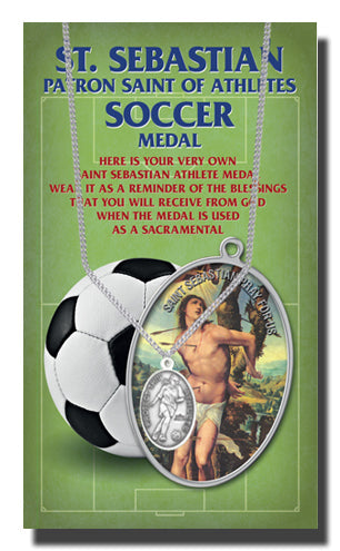 Oval Saint Sebastian Soccer Pendant Necklace on a 18" Chain for Women, Patron Saint of Athletes, Made in USA