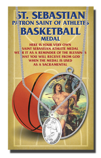 Oval Saint Sebastian Basketball Pendant Necklace on a 18" Chain for Women, Patron Saint of Athletes, Made in USA