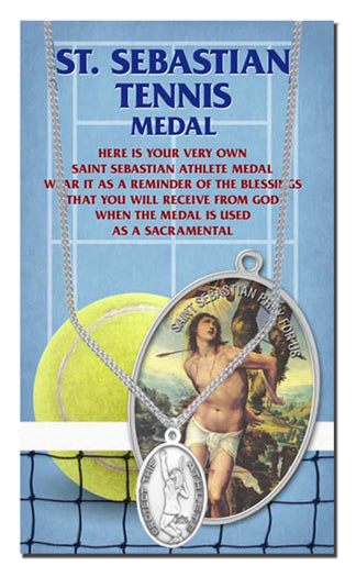 Oval Saint Sebastian Tennis Pendant Necklace on a 18" Chain for Women, Patron Saint of Athletes, Made in USA