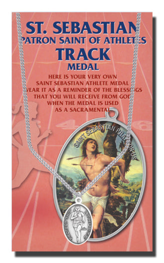 Oval Saint Sebastian Track Pendant Necklace on a 18" Chain for Women, Patron Saint of Athletes, Made in USA