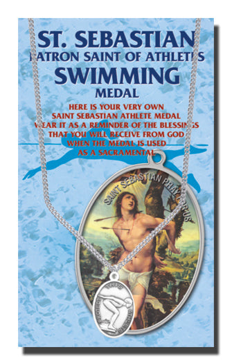 Oval Saint Sebastian Swim Pendant Necklace on a 18" Chain for Women, Patron Saint of Athletes, Made in USA