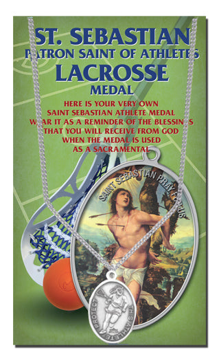 Oval Saint Sebastian Lacrosse Pendant Necklace on a 18" Chain for Women, Patron Saint of Athletes, Made in USA