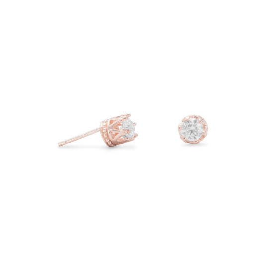 Extel 14 Karat Rose Gold Plated Crown Set CZ Earrings