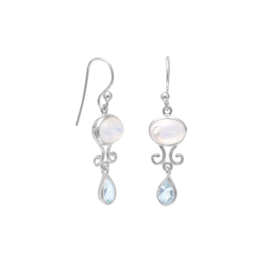 Extel Rainbow Moonstone and Blue Topaz Drop Earrings