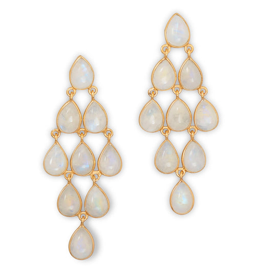 Extel 14 Karat Gold Plated Rainbow Moonstone Chandelier Earrings