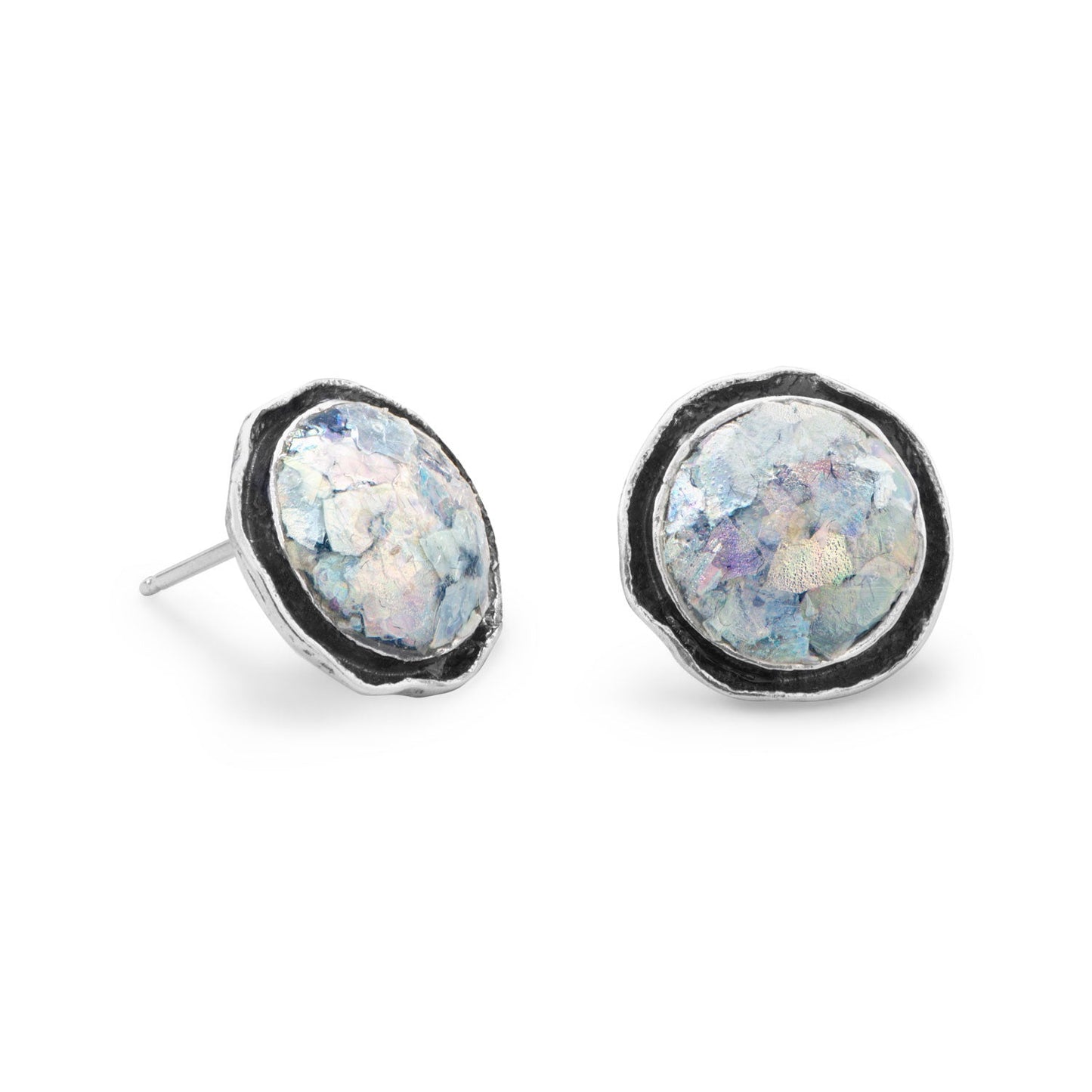 Extel Round Oxidized Edge Roman Glass Earrings