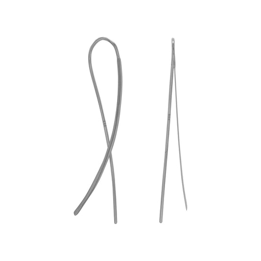 Extel Rhodium Plated Flat Long Wire Earrings