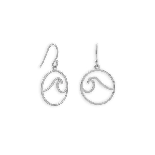 Extel Rhodium Plated Outline Wave French Wire Earrings