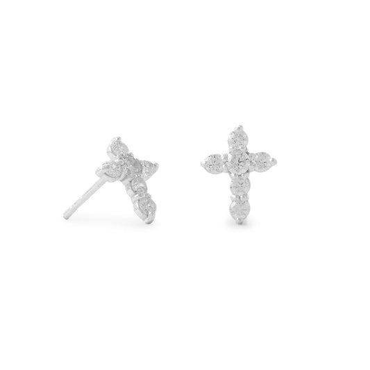 Extel Small CZ Cross Stud Earrings