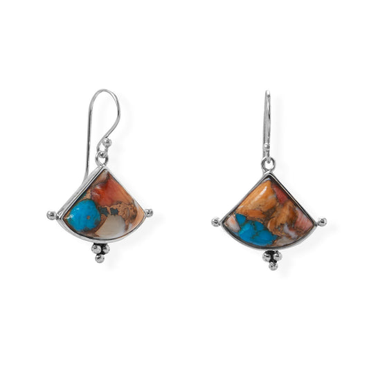 Extel Spiny Oyster and Turquoise Triangle Shaped Earrings