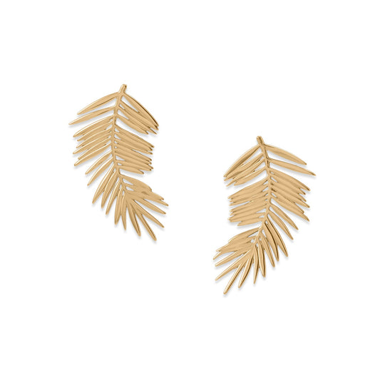 Extel 14 Karat Gold Plated Palm Leaf Post Earrings