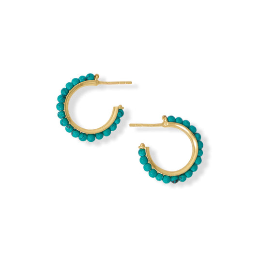 Extel 14 Karat Gold Plated Beaded Turquoise 3/4 Hoop Earrings