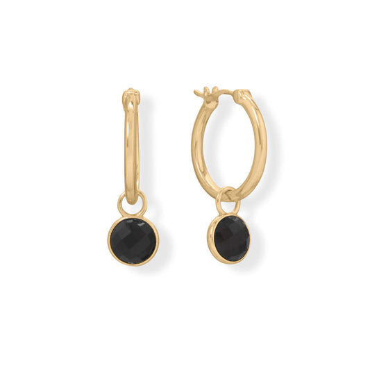 Extel 14 Karat Gold Plated Hoop Earrings with Faceted Black Onyx Charm