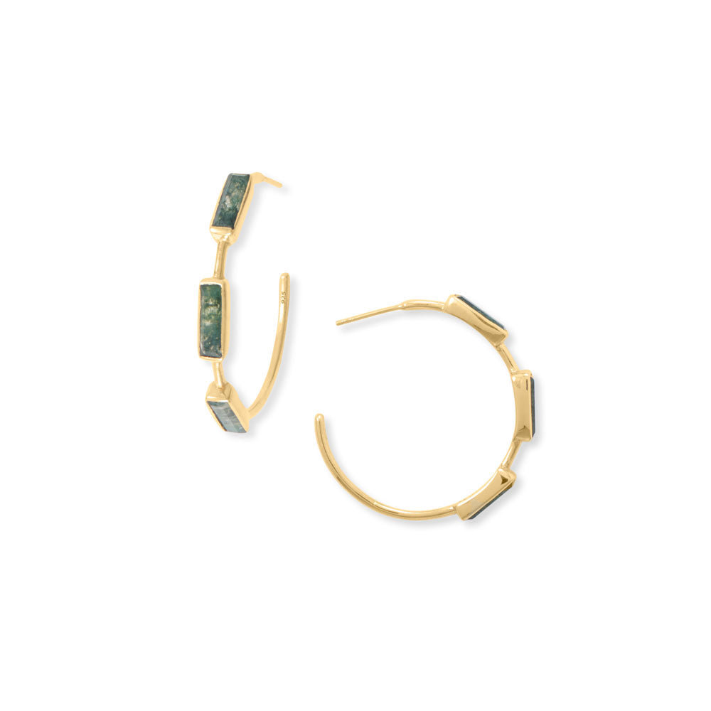 Extel 14 Karat Gold Plated Moss Agate Hoop Earrings