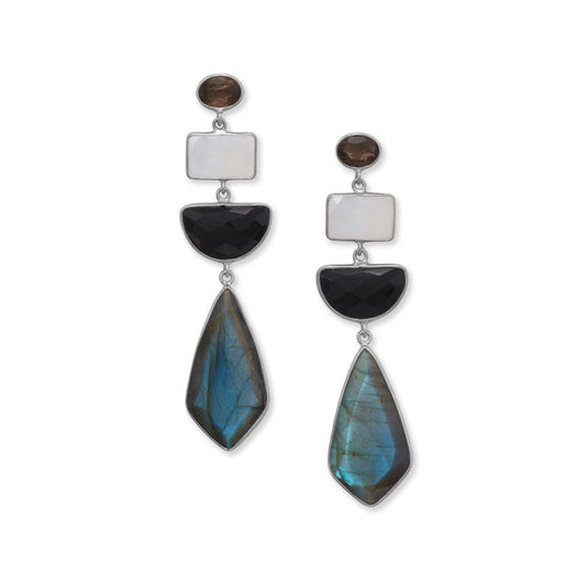 Extel Rhodium Plated Geometric Stone Drop Earrings