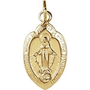 Extel Medium 14K Yellow Gold Oval Religious Catholic Miraculous Medal Pendant Charm