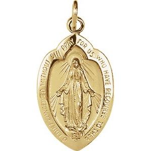 Extel Medium 14K Yellow Gold Oval Religious Catholic Miraculous Medal Pendant Charm