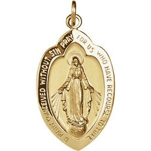 Extel Medium 14K Yellow Gold Oval Religious Catholic Miraculous Medal Pendant Charm