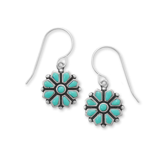 Extel Reconstituted Turquoise Flower French Wire Earrings