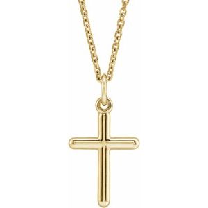 Extel Medium 14K Yellow Gold Mens Womens Religious Cross Pendant Charm with 18" Necklace