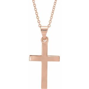 Extel Medium 14K Rose Gold Mens Womens Religious Cross Pendant Charm with 18" Necklace