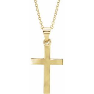 Extel Medium 14K Yellow Gold Mens Womens Religious Cross Pendant Charm with 18" Necklace