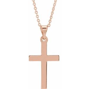 Extel Medium 14K Rose Gold Mens Womens Religious Cross Pendant Charm with 18" Necklace