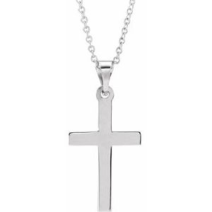 Extel Medium 14K White Gold Mens Womens Religious Cross Pendant Charm with 18" Necklace