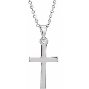 Extel Medium 14K White Gold Religious Cross Pendant Charm Necklace