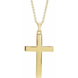 Extel Medium 14K Yellow Gold Mens Womens Religious Cross Pendant Charm with 18" Necklace