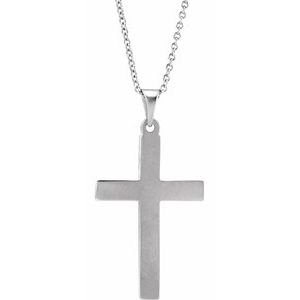 Extel Medium 14K White Gold Mens Womens Religious Cross Pendant Charm with 18" Necklace