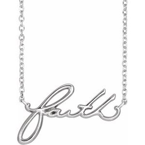 Extel Medium 14K White Gold Womens Faith Pendant Charm with 18" Necklace