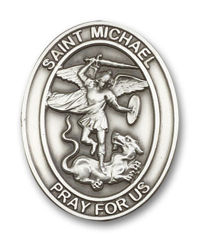 St. Michael Auto Sun Visor Clip for Car Truck Driver, Antique Silver Finish, Made in USA