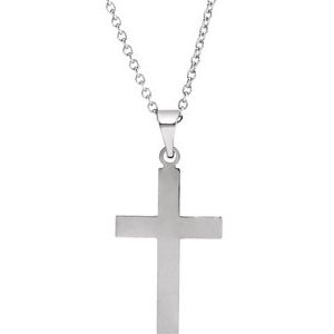 Extel Medium 14K White Gold Mens Womens Religious Cross Pendant Charm with 18" Necklace