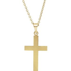 Extel Medium 14K Yellow Gold Mens Womens Religious Cross Pendant Charm with 18" Necklace