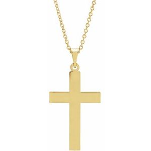 Extel Medium 14K Yellow Gold Mens Womens Religious Cross Pendant Charm with 18" Necklace