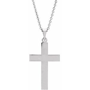 Extel Medium 14K White Gold Mens Womens Religious Cross Pendant Charm with 18" Necklace