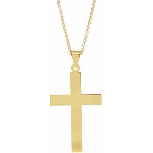 Extel Large 14K Yellow Gold Mens Womens Religious Cross Pendant Charm with 18" Necklace