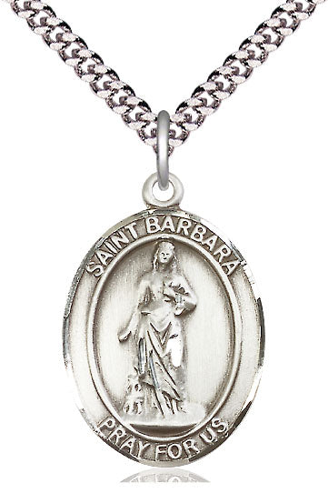 Extel Large Oval  Pewter St. Barbara Pendant with 24" chain, Made in USA