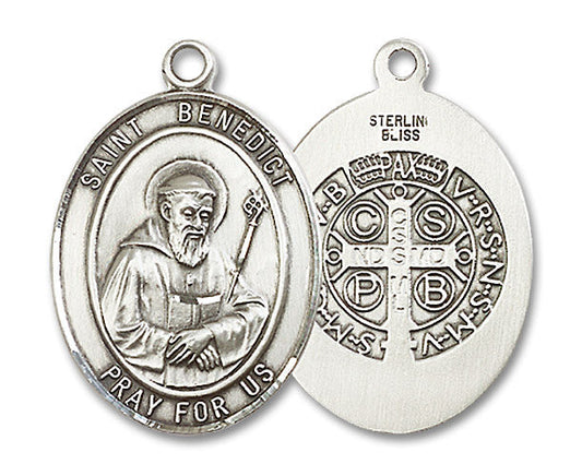 Extel Large Oval Sterling Silver St. Benedict Medal, Made in USA