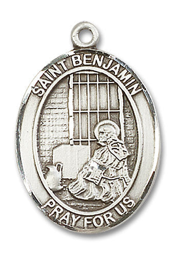 Extel Large Oval Sterling Silver St. Benjamin Medal, Made in USA