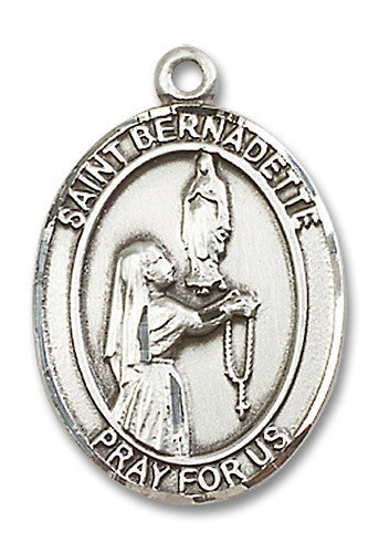 Extel Large Oval Sterling Silver St. Bernadette Medal, Made in USA